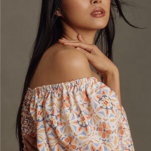 Dolan Off-Shoulder Floral Blouse - White, Orange, Blue